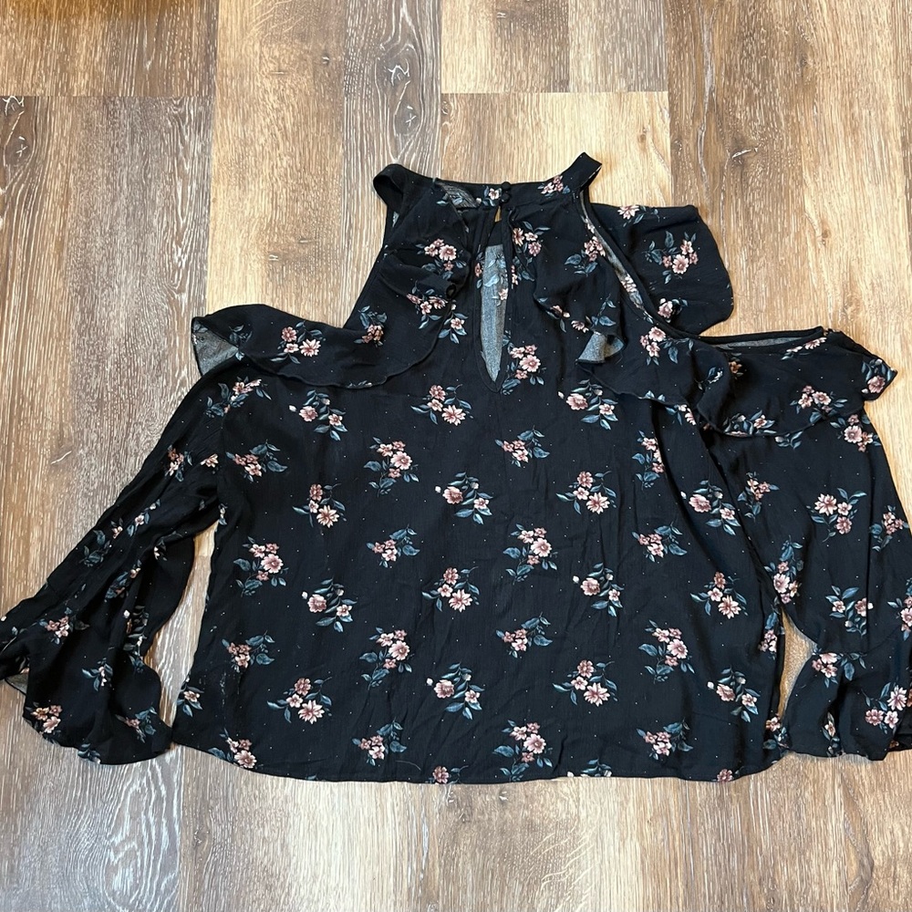 American Eagle‎ boho floral cold shoulder top XL - Picture 4 of 4